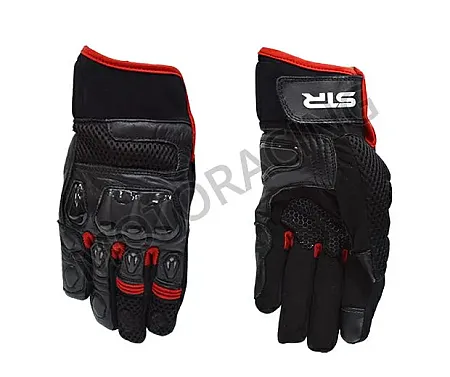 ΓΑΝΤΙΑ ΜΗΧΑΝΗΣ STR CITY RACER ΔΕΡΜΑΤΙΝΑ ΜΑΥΡΑ - ΚΟΚΚΙΝΑ